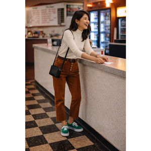 Oat 26 High Rise Straight Crop Corduroy Pants Brown Button Fly Raw Hem